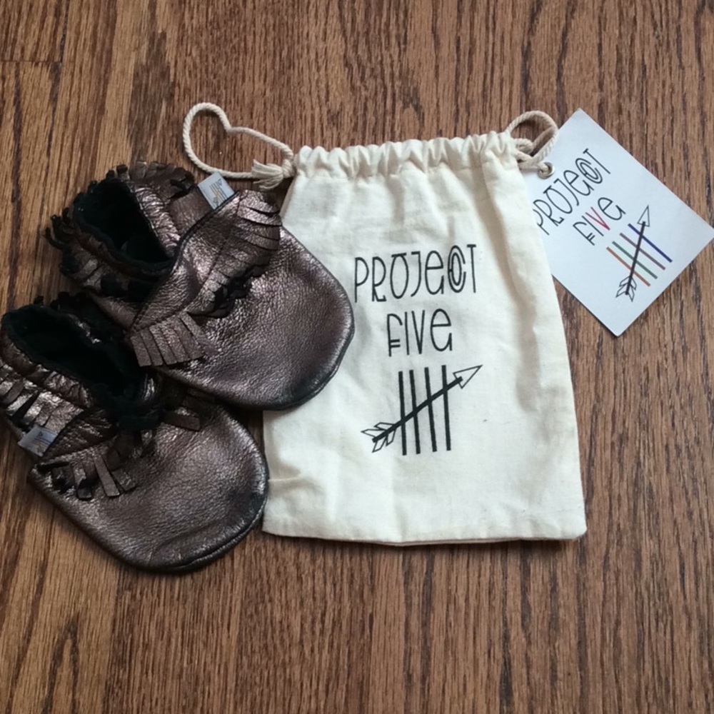 Project Five metallic leather moccasins